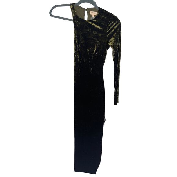 Camila Coelho Gabriel Velvet Maxi Dress Asymmetric Lace Up Cut Out Olive Size S - Picture 6 of 15